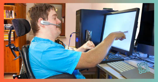 Person with cerebral palsy using assistive technology